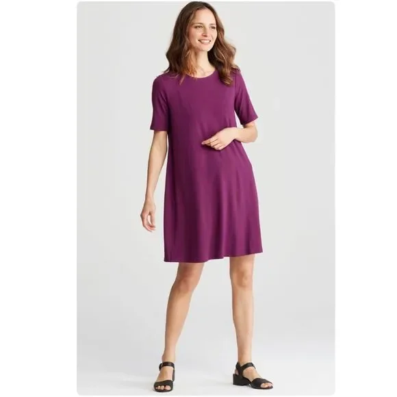 Eileen Fisher Womens Crewneck Elbow Sleeves T-Shirt Dress Purple Eileen Fisher Womens Crewneck Elbow Sleeves T-Shirt Dress Purple